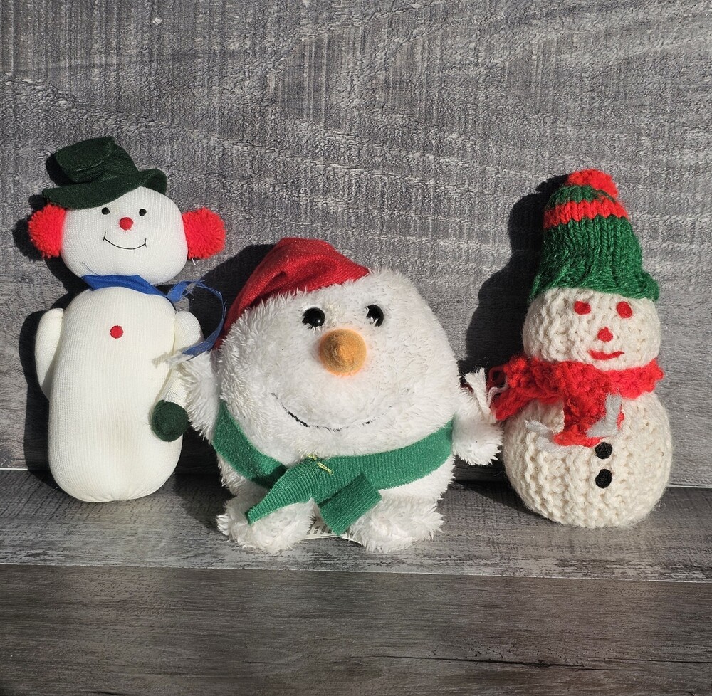 Lot Of 3 Vtg Snowmen Handmade Crochet Plush Snowman Christmas Winter ~ 6"